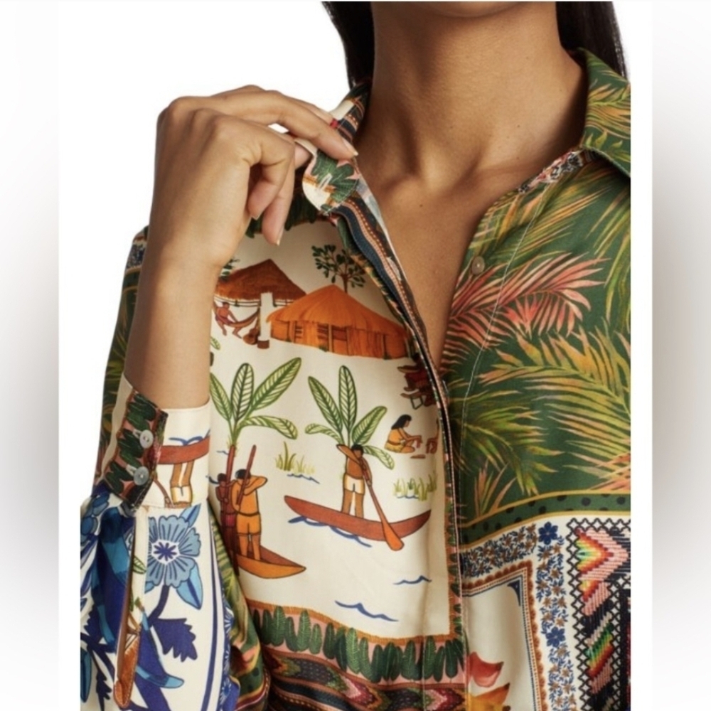 Farm Rio Tropical Mixed Scarves Button Down Small NWOT - Picture 4 of 9